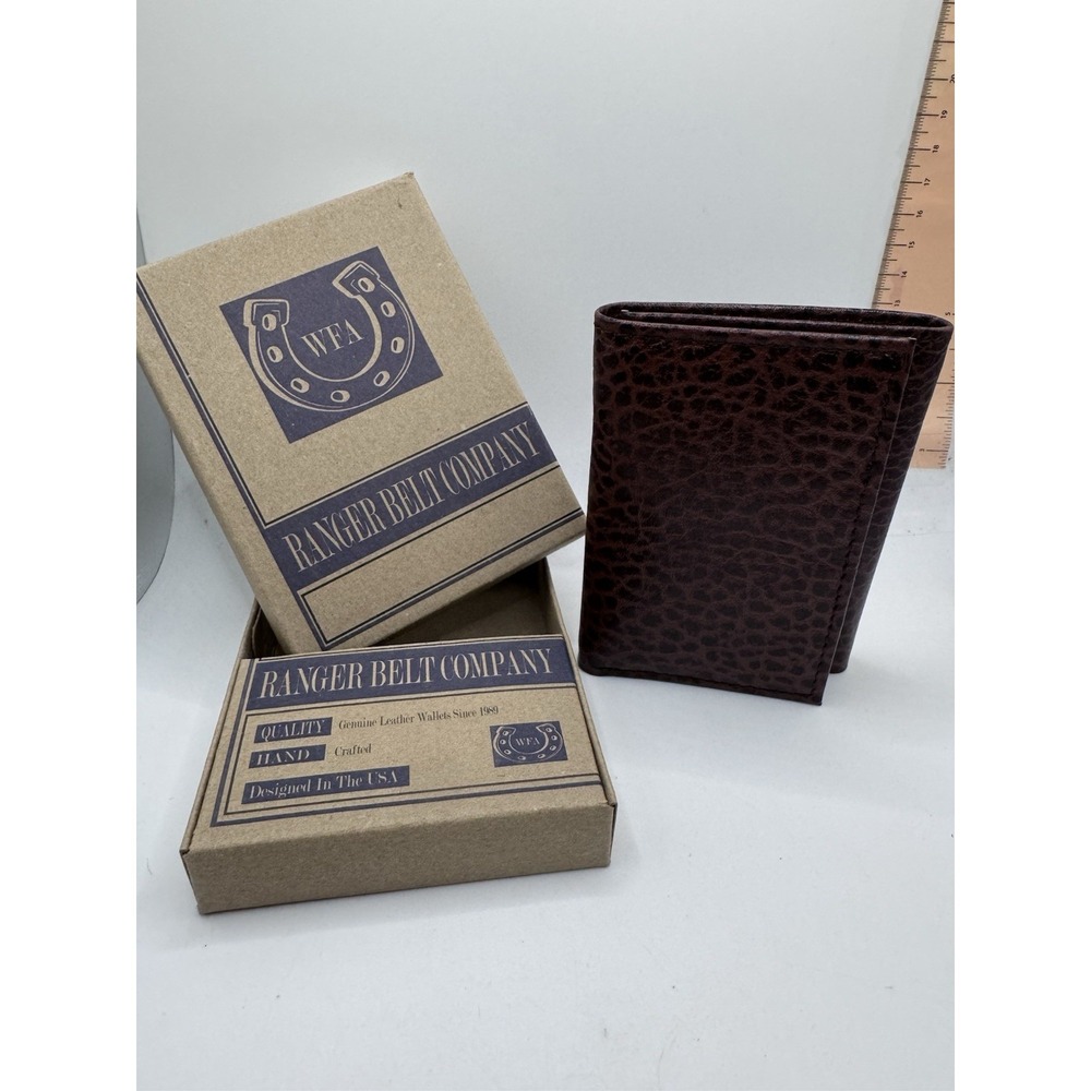 Ranger Belt Company Mens Brown Pebble Grain Leather‎ Trifold Wallet IWR-7T NEW
